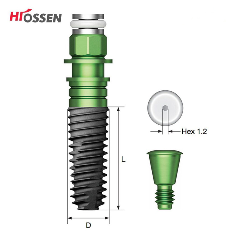 Trụ Implant Hiossen có thiết kế nhỏ gọn, thân dài, thẳng và hình nón
